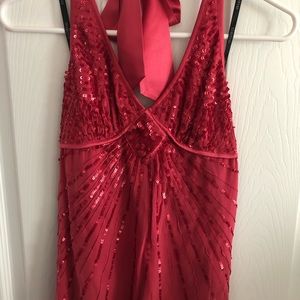 Bebe Sequence Halter Top Ribbon Tieback